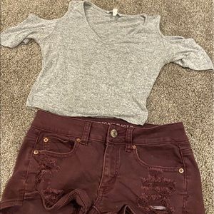 Gray crop top with ae shorts